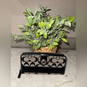 Coach Black and Tan Signature Wallet